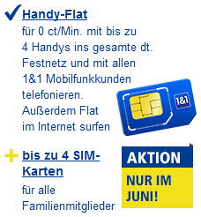 4 SIM-Karten ohne Aufpreis für 1und1 DSL