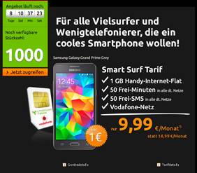 crash-tarife: Smartphone-Tarif mit 1 GB Datenvolumen plus Samsung-Smartphone für 9,99 Euro/Monat