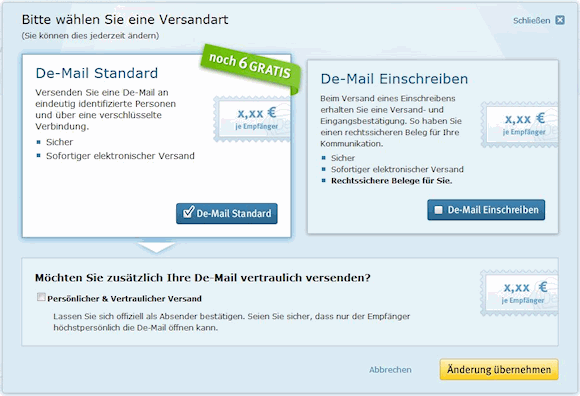 De-Mail Versand bei GMX und Web.de