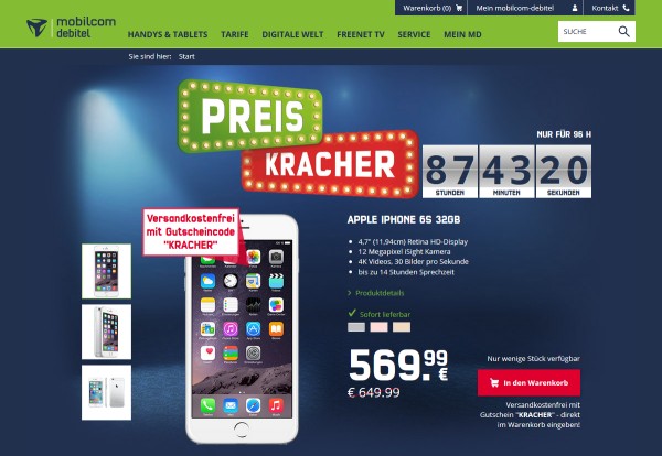 mobilcom-debitel Preiskracher: iPhone 6s 32 GB für 569,99 Euro