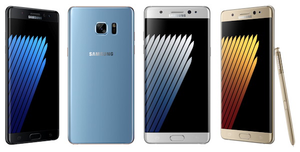 Samsung Galaxy Note7 in vier Farben