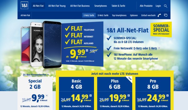 1und1 All-Net-Flats: Vierfaches Datenvolumen und reduzierte Preise