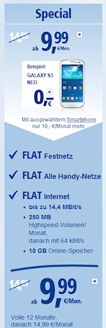1&1 All-Net-Flat mit Telefonie und 250 MB Daten ab 10 Euro