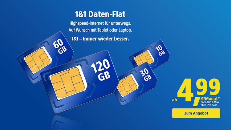 1&1 Daten-Flat Tarife (Screenshot: mobile.1und1.de) 1&1 Daten-Flat Tarife ab September 2025