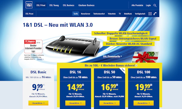 1und1 DSL mit bis zu 100 Euro Wechsler-Bonus und neuen WLAN-Routern