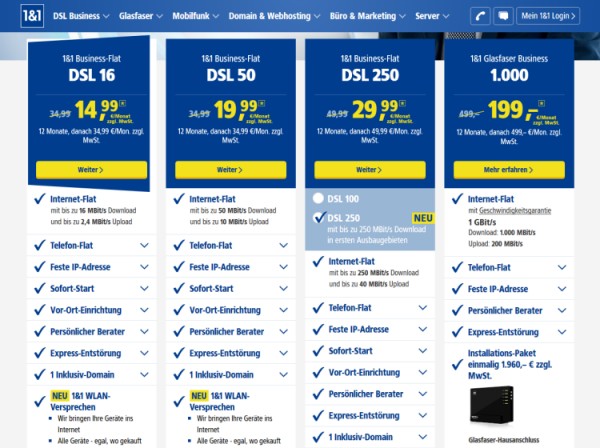 1&1 DSL Business Tarife 1&1 DSL Business Tarife