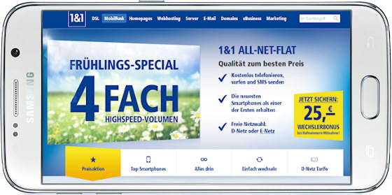1&1 All-Net-Flat Tarife: Frühlings-Special 4-Fach Highspeed-Volumen