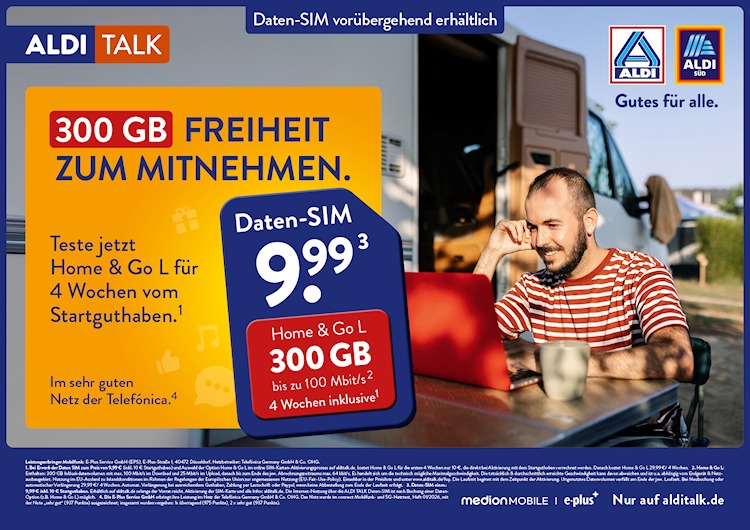 Aldi Talk Daten-SIM kostet einmalig 9,99 Euro (Bild: Aldi Talk) Aldi Talk Daten-SIM
