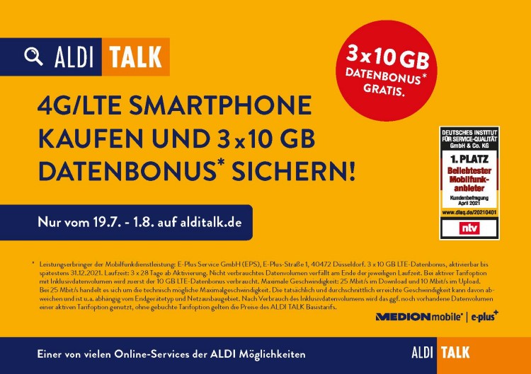 Aldi Talk Datenbonus beim Kauf eines 4G-Smartphones oder Tablets