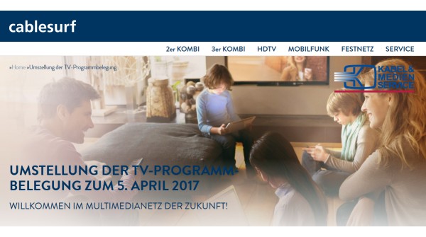 Cablesurf: Umstellung der TV-Programm-Belegung zum 5. April 2017