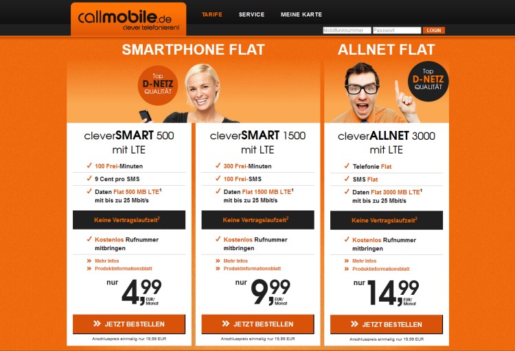 Neue callmobile.de Tarife mit LTE