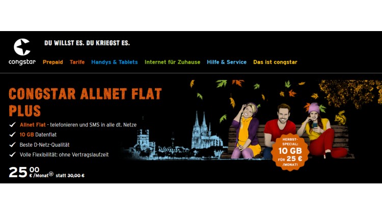 congstar Allnet Flat Plus mit 10 GB für 25 Euro