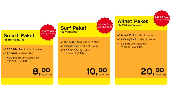 Neue congstar Prepaid-Pakete Smart, Surf und Allnet