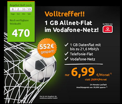 Allnet-Flat mit 1 GB im Vodafone-Netz für 6,99 Euro