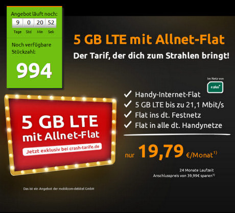 Telefonie-Flat plus 5 GB Datenvolumen für 19,79 Euro