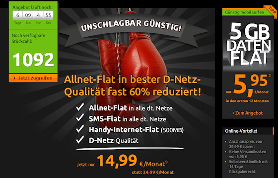 crash-tarife Talk Allnet Angebot für 14,99 Euro