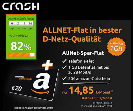 crash-tarife: AllNet-Spar-Flat mit 1.000 MB Daten für 14,85 Euro