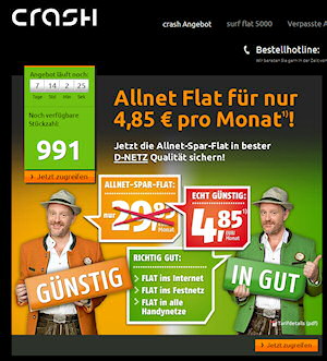 crash-tarife Aktion für AllNet-Spar-Flat ab 4,85 Euro