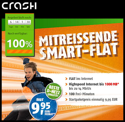 crash-tarife: 1.000 MB mit bis zu 14 MBit/s und 100 Minuten für 9,95 Euro