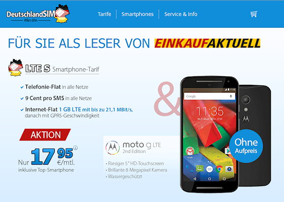 DeutschlandSIM LTE S Angebot für Einkaufaktuell Leser
