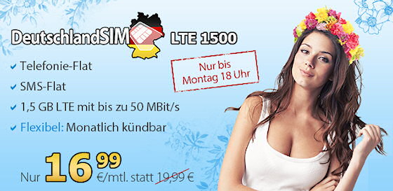 DeutschlandSIM LTE 1500 Tarif für 16,99 Euro