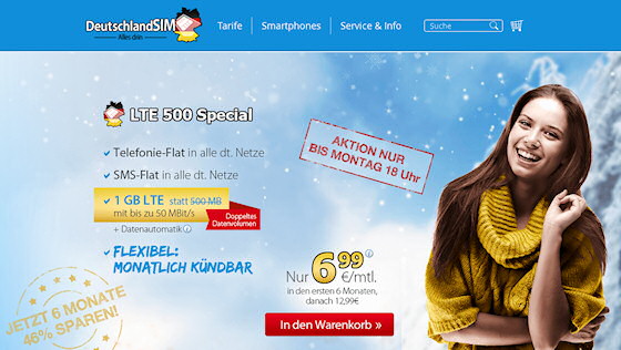 DeutschlandSIM LTE 500 Special ab 6,99 Euro/Monat
