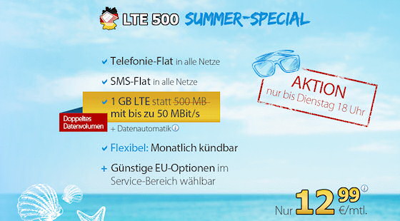 DeutschlandSIM LTE 500 Summer-Special Angebot