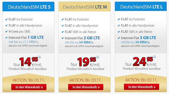 DeutschlandSIM LTE Tarife 5 Euro günstiger
