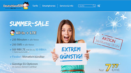 DeutschlandSIM Tarif All-in + LTE für 7,77 Euro