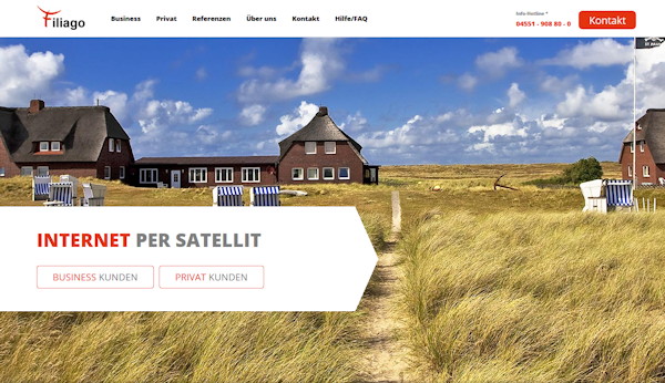Filiago Internet via Satellit mit bis zu 30 MBit/s (Screenshot: filiago.de) Filiago Internet via Satellit