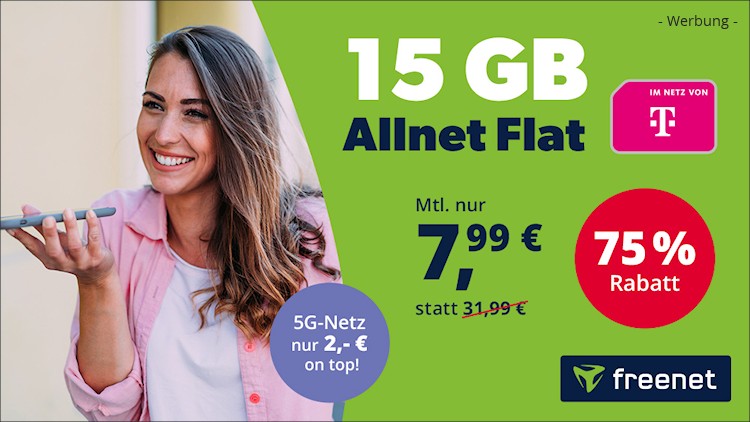 freenet: Allnet-Flat mit 15 GB LTE im Telekom-Netz für 7,99 Euro