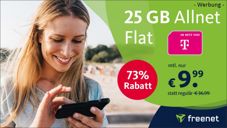 freenet: Allnet-Flat mit 25 GB LTE im Telekom-Netz für 9,99 Euro