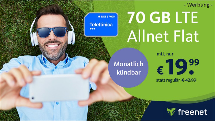 freenet: Allnet-Flat mit 70 GB LTE im O2-Netz für 19,99 Euro