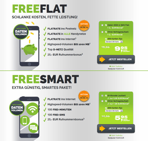 Neue freeFLAT und freeSMART Mobilfunktarife