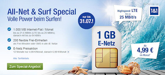 All-Net & Surf Special Tarif mit LTE ab 4,99 Euro