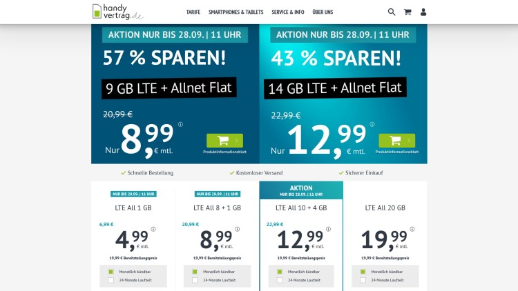 handyvertrag.de: 14 GB Datenvolumen für 12,99 Euro monatlich