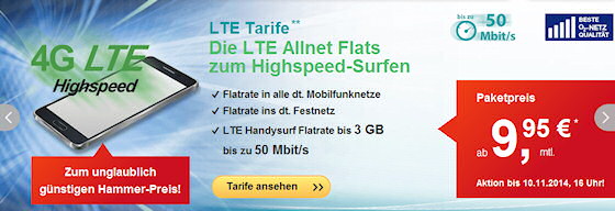 LTE S Plus Tarif bei helloMobil ab 9,95 Euro