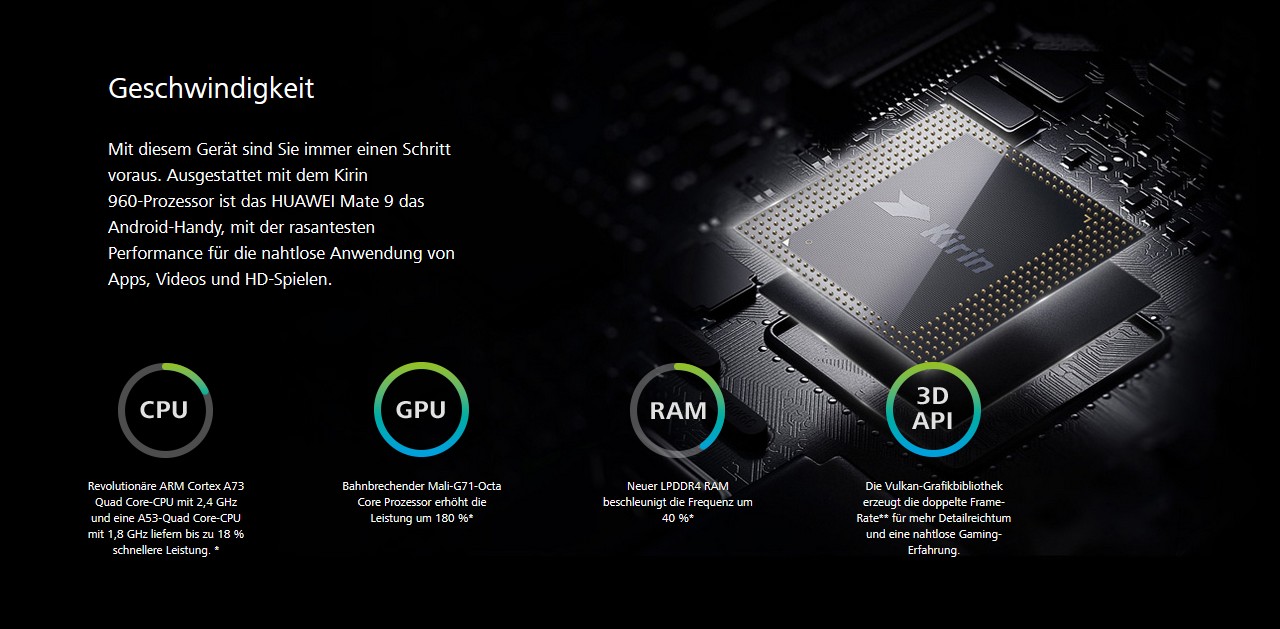 Huawei Mate9 Performance-Website ohne Angaben zum Speicher