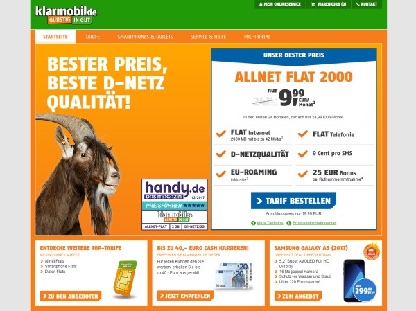 klarmobil.de Allnet-Flat 2000 für 9,99 Euro