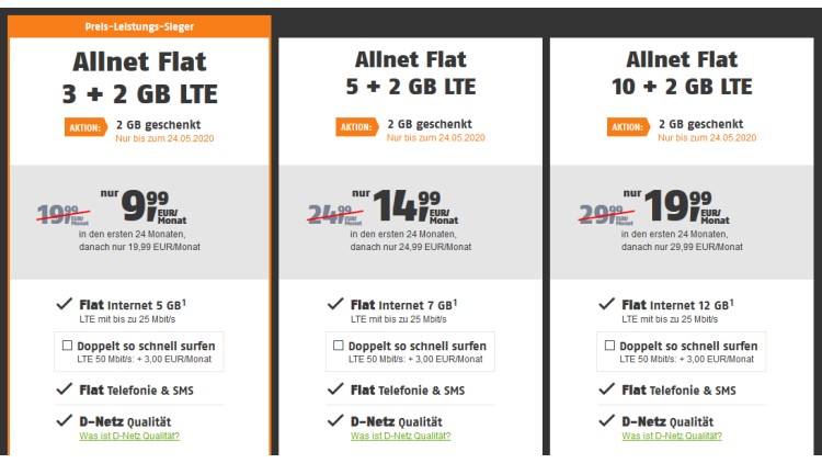klarmobil.de LTE Allnet Flat Tarife mit Extra-Datenvolumen im April 2020