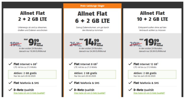 klarmobil.de LTE Allnet Flat Tarife mit Extra-Datenvolumen