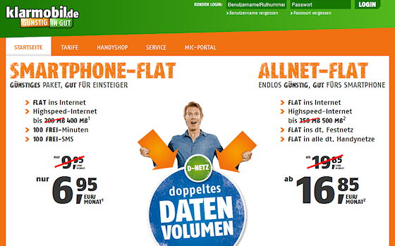 Angebote für klarmobil AllNet-Flat und AllNet-Starter im Vodafone-Netz