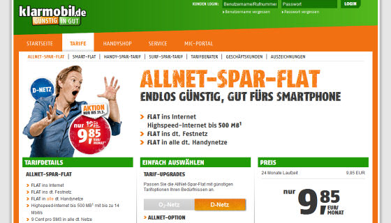 klarmobil AllNet-Spar-Flat zum Aktionspreis