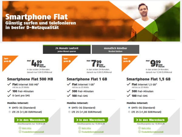 klarmobil.de Smartphone Flat Tarife mit LTE 25 Option