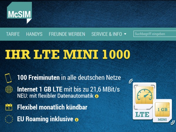 McSIM LTE Mini 1000 Tarif