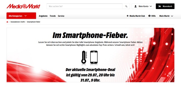 MediaMarkt Smartphone Fieber: Viele Smartphones zu kleinen Preisen
