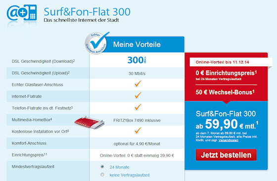 M-net Surf&Fon-Flat 300 (Screenshot: m-net.de) M-net Surf&Fon-Flat 300