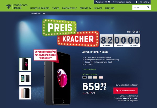 mobilcom-debitel Preiskracher: iPhone 7 32 GB für 659,99 Euro