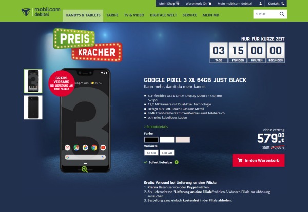 mobilcom-debitel Preiskracher: Google Pixel 3 XL