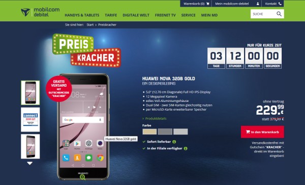 mobilcom-debitel Preiskracher: Huawei Nova für 229,99 Euro